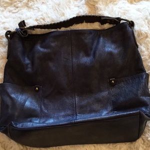 Tano blue/purple leather bucket bag.